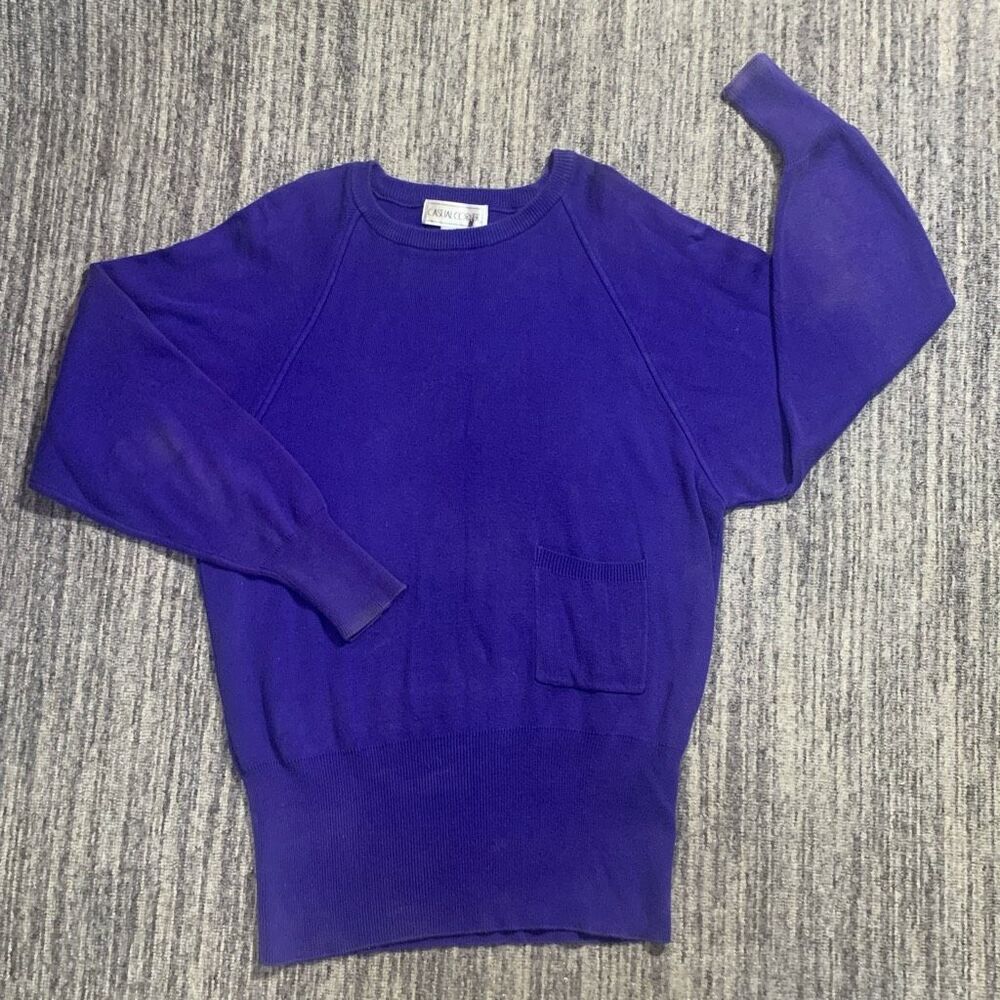 Vintage 80s Casual Corner Women's‎ Large Purple Crewneck Pullover Sweater Long